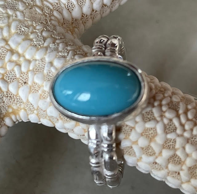 Zilveren ring met dubbele band en ovale turquoise
